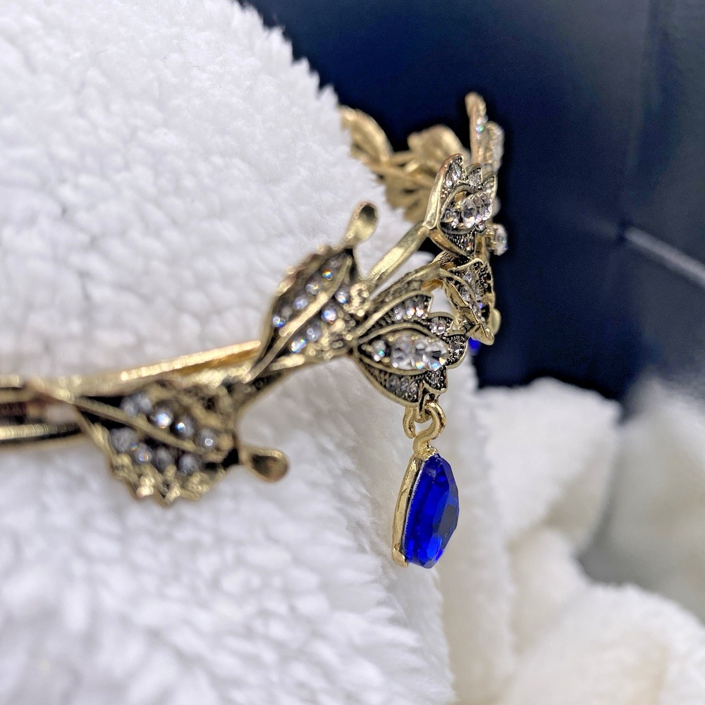Octavia's Crystal Drop Fairy Elvin Headband Gold Royal Blue Cosplay Costume - Picture 6 of 10
